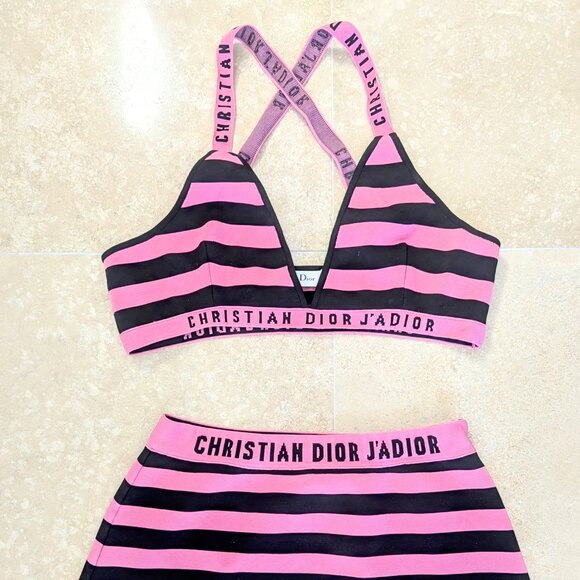 Christian Dior Knitted Swimsuit Bathing Suit Pink Black - Picture 1 of 6